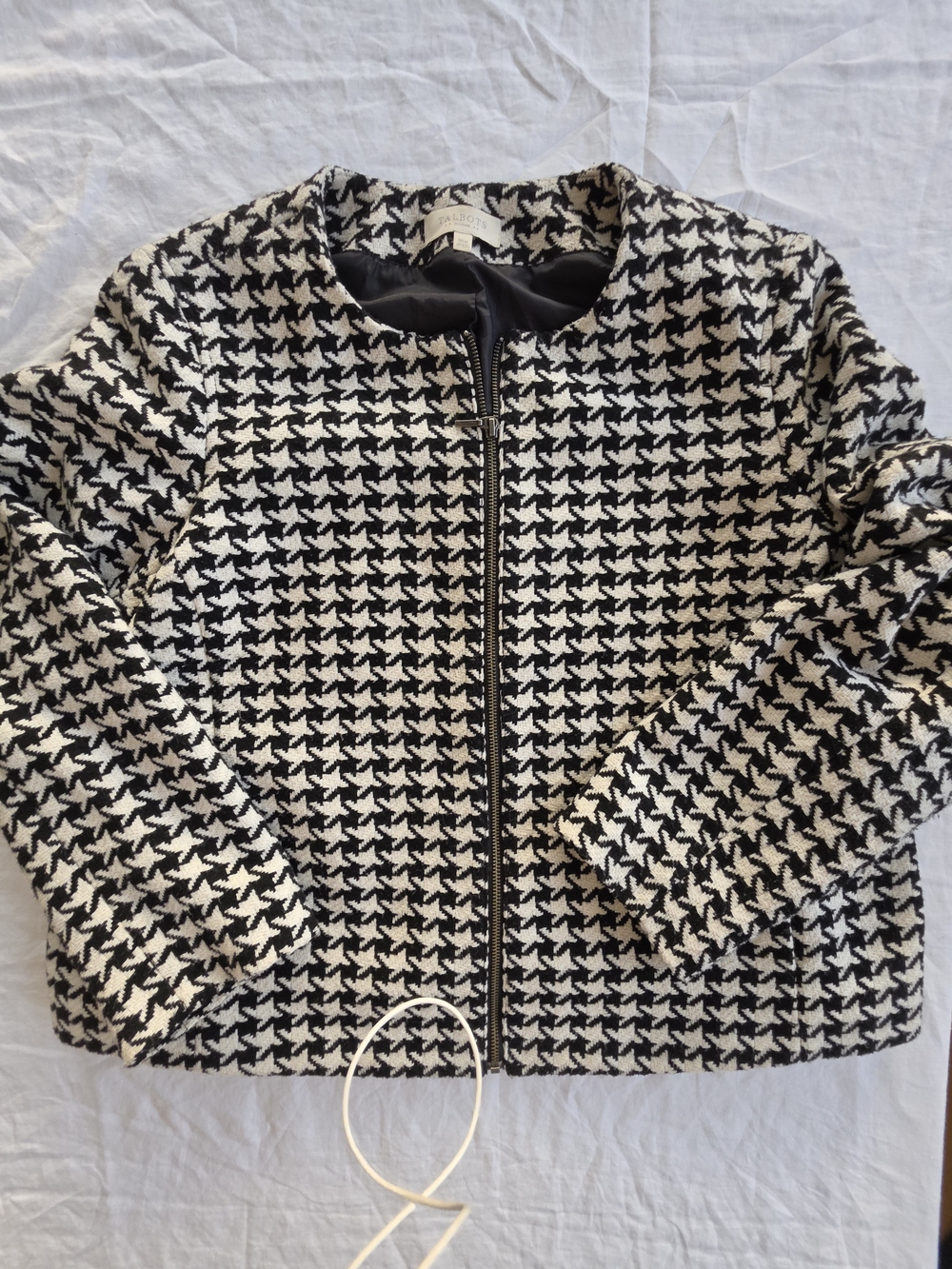 Talbots Black & White Houndstooth Zip-Front Women’s Jacket Size 18